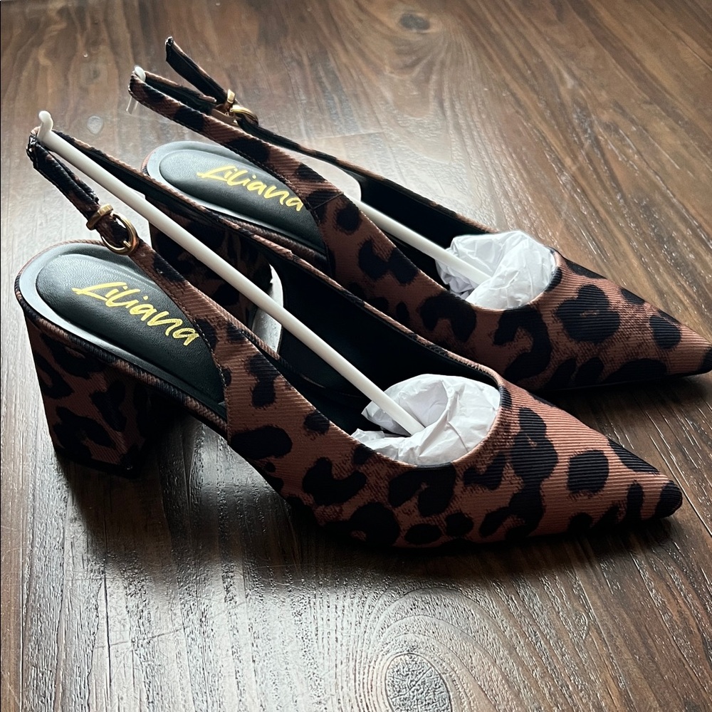Liliana Los Angeles Leopard Print Slingback Pumps Size 10